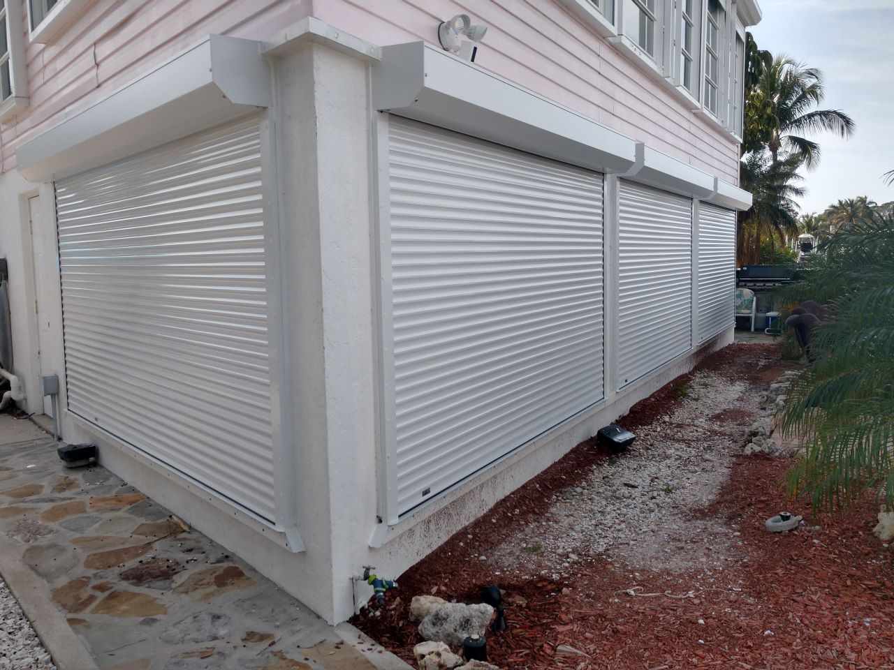 Roll-down hurricane shutters on a luxury Sarasota home